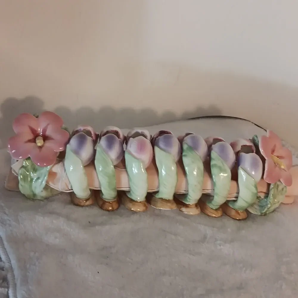 Floral Ceramic Set Of 9 Napkin Holder